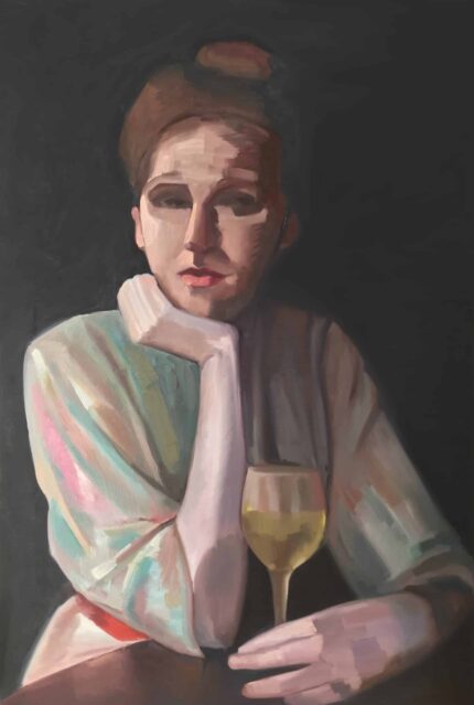 ''Drinking Wine and Killing Time'', 90x 135 cm, Oil portrait on Canvas